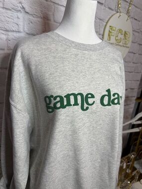 Gildan Heather Gray Sweatshirt with Green "game day" Print